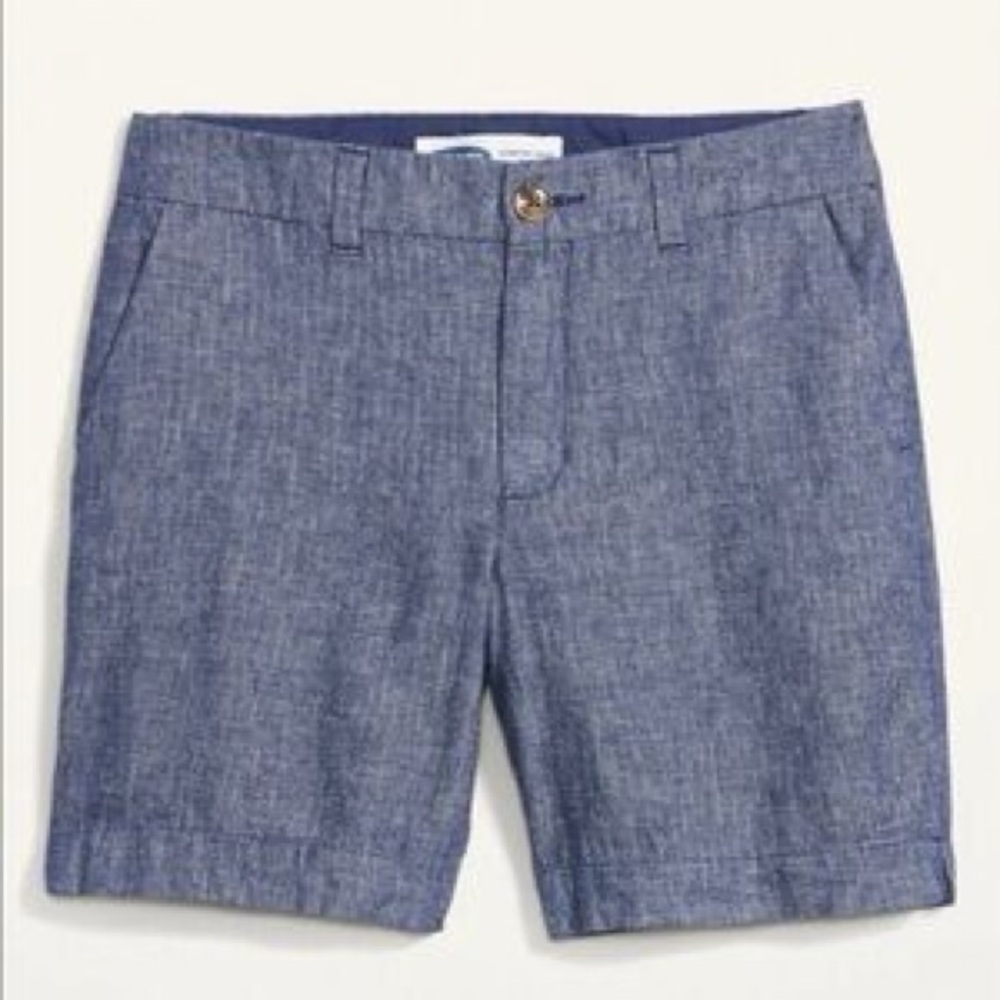 High-Waisted Chambray Shorts